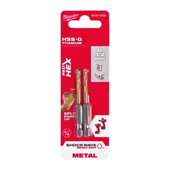 Сверло по металлу RedHEX SHOCKWAVE HSS-TiN MILWAUKEE, диаметр 3,2х66,5х23мм, (2шт) (48894706)
