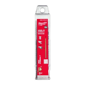 Сверло по металлу HSS-Co MILWAUKEE DIN338, диаметр 4.5х80х47мм, (10шт), пластиковая коробка