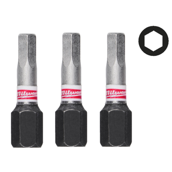 Бита SHOCKWAVE MILWAUKEE, Hex4, 25мм, (3шт)