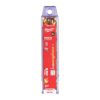 Сверло по металлу RedHEX SHOCKWAVE HSS-TiN MILWAUKEE, диаметр 10,0х120х76мм, (5шт), пластиковая коробка