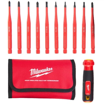 Набор отверток прецезионных изолированных VDE MILWAUKEE 10-в-1 (рукоятка VDE + 10 бит VDE, текстильный чехол)