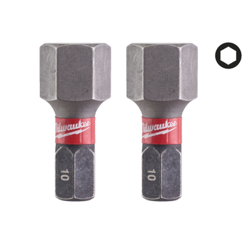 Бита SHOCKWAVE MILWAUKEE, Hex10, 25мм, (2шт) (замена на 4932500384)