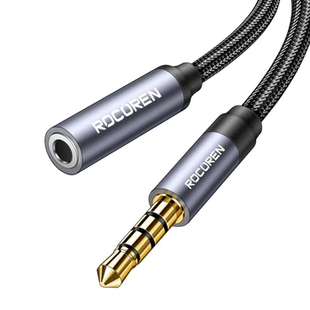 Аудио кабель удлинитель AUX Rocoren Stereo+Mic (3.5mm Male - 3.5mm Female) 1m Black (43772)