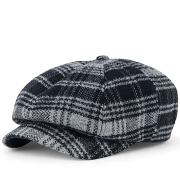 Newsboy Cap чоловіча італійська вовна, кашкет Gatsby стиль D.Hats, осінні зимові кепки восьмиклинка, елегантна хуліганка чорна 57