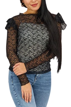 Жіноча мереживна блузка Mango Camiseta чорна M 57015946 99 (M)