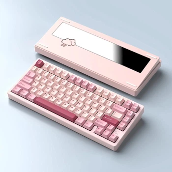 Клавиатура Беспроводная WOBKEY RAINY 75 White-Pink Игровая Механическая. 2.4G/Bluetooth/Кабель. АЛЮМИНИЕВЫЙ Корпус. Hot-Swap. Батарея 3500mAh. RGB Подсветка. Свитчи HMX Violet