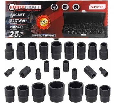 Набір ударних головок 25 пр. 1/4", 1/2" (6-гр.) - 59039 FORCEKRAFT