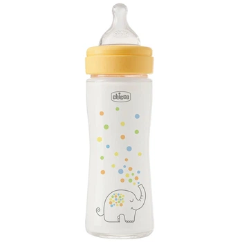Бутылочка стекло Chicco PERFECT Easy, 240 мл, соска силикон, 0 м+, Желтый