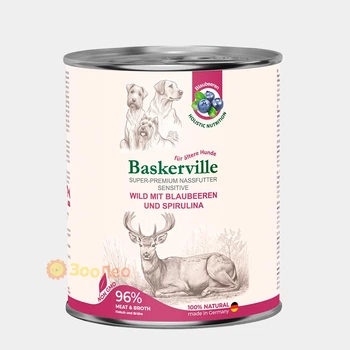 Консервированный корм Baskerville Sensitive для собак, оленина с черникой и спирулиной, 800г