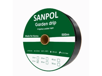Крапельна стрічка SANPOL 500м 16мм 1,38л/г 8mil 15см GARDEN DRIP