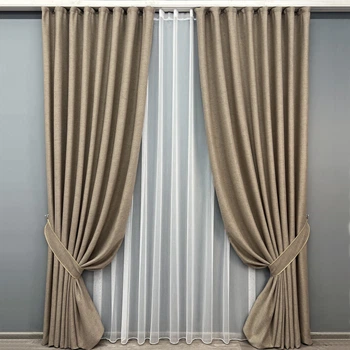Комплект штор VR-Textil TWEED_V 150х270 2шт і Тюль 600х270 1912ш-1153т Капучино з білим 71-143/5