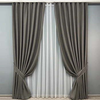Комплект штор VR-Textil TWEED_V 100х270 2шт и Тюль 400х270 1915ш-1153т Темно-серый с белым 71-146/2