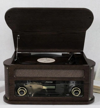 Вініловий програвач, стереосистема, музичний центр Fenton Memphis Dark Wood FM CD USB BT, грамофон для вінілових платівок