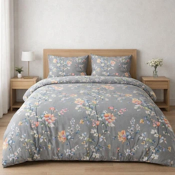 Комплект постільної білизни Бязь Floral Mist 200х220 см Сірий