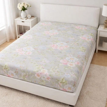 Простирадло на гумці Бязь Floral Whisper Світло-Сірий 160*200 висота 25 см