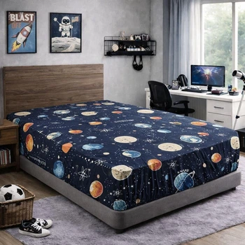 Простирадло на гумці Бязь Cosmic Dream Темно-Синій 120*200 висота 25 см