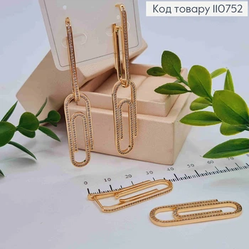 Серьги с Блестящими камушками и со съемной подвеской, дл. 3,4+3,7см, англ. застежка, XUPING 18K