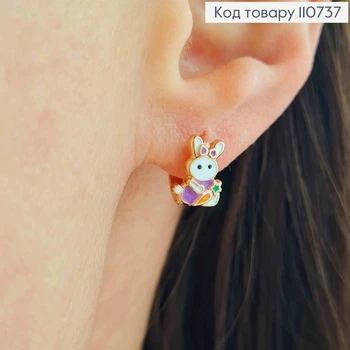 Серьги кольца "Зайчонок" в Фиолетовом платье, диаметр 1см, XUPING 18K