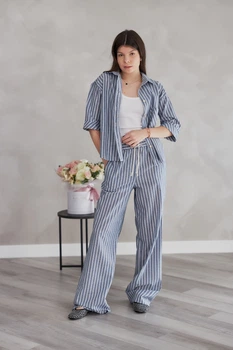Костюм жіночий повсякдений-casual льон білий-синій 02-102 46р