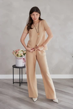 Костюм жіночий Estilo повсякдений-casual льон жатка бежевий 02-103 44р
