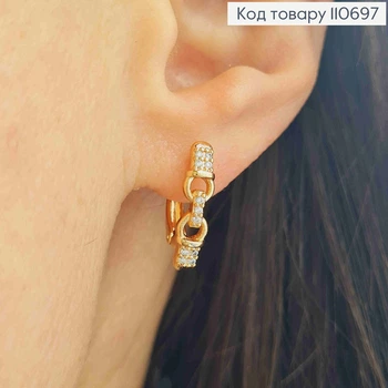 Серьги "Песочные Часы" с Блестящими камушками, длина 1,7см, английская застежка, Xuping 18К