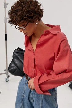 Вельветовая однотонная рубашка оверсайз Lurex Розовый One Size (7996)