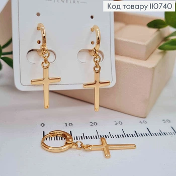 Серьги кольца с подвесными Крестиками (1,9*1,2см), диаметр 1,1см, XUPING 18K