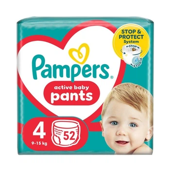 Детские подгузники-трусики Pampers Active Baby Pants размер 4 (9-15 кг), 52 шт Детские подгузники памперс пантс с эластичным поясом 360° Памперсы премиум трусиками для детей с защитой до 12 часов