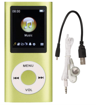 MP3-плеер стильный портативный с lossless звуком, LCD 1.8", FM-радио, запись голоса, видео, фото, E-book, зеленый