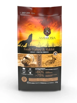 Беззерновой корм Ambrosia Grain free со свежей индейкой и кроликом для взрослых собак всех пород 2кг