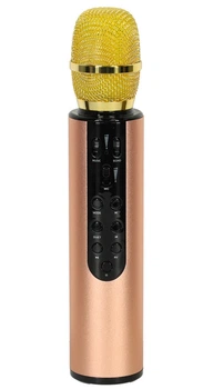 Mikrofon dziecięcy bezprzewodowy Ikonka karaoke głośnik Bluetooth 2000 mAh karta SD USB Złoty (KX3382_1) (5903039757226)