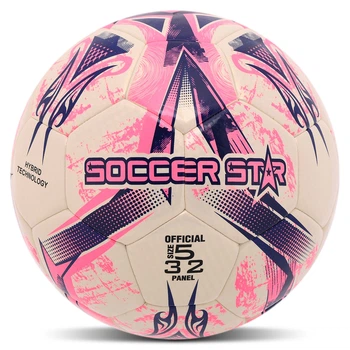 Мяч футбольный №5 32 панели ручная сшивка термосклеивание полиуретан HYBRID SOCCER STAR TO-TOWN белый-розовый FB-4517