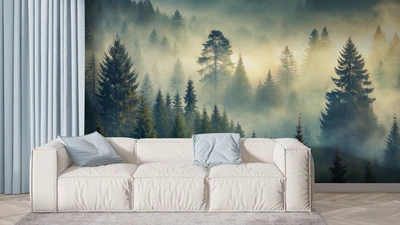 Фотообои флизелиновые Print-walls лесной окутанный туманом 0207 100×100 см (Ш×В)