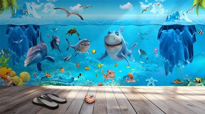 Фотошпалери флізелінові Print-walls морські жителі 0301 100×100 см (Ш×В)