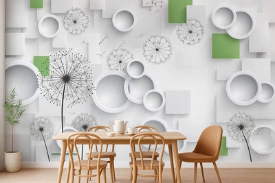 Фотообои флизелиновые Print-walls 3D одуванчики с кругами 0334 100×100 см (Ш×В)
