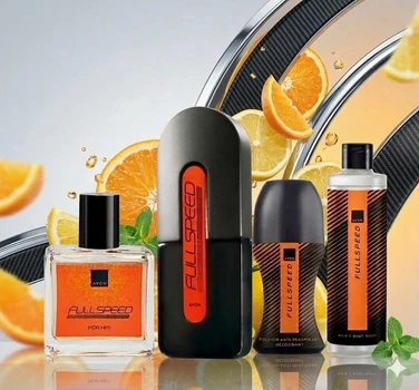 Full Speed Avon мужской парфюмированный набор из 4-х единиц (туалетная вода 75 мл, туалетная вода 30 мл, шампунь-гель, шариковый дезодорант)