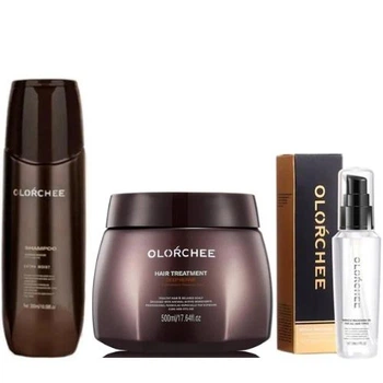 Набор для питания и восстановления волос Olorchee: Шампунь Olorchee Nourishing Moisture Extra Moist 300 мл + Маска Olorchee Hair Treatment Deep Repair 500 мл + Масло-сыворотка Olorchee Miracle Macadamia 50 мл