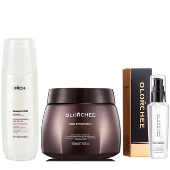 Набор для жирной кожи головы и поврежденных волос Olorchee: Шампунь Olorchee Anti Grease Shampoo 300 мл + Маска Olorchee Hair Treatment Deep Repair 500 мл + Масло-сыворотка Olorchee Miracle Macadamia 50 мл