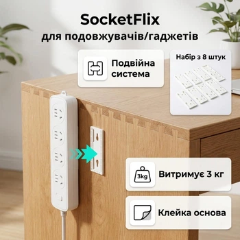 Самоклеючі тримачі для подовжувачів/гаджетів SocketFlix, 8 штук, білі