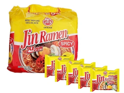 Острый корейский рамен быстрого приготовления Джин Рамен Ottogi Jin Ramen Spicy 120 г (5 шт)
