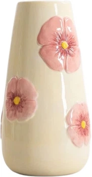 Wazon Homla Rossele ceramiczny z różowymi kwiatami beżowy 14x14x27 cm (5906496765537)
