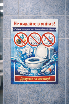 Наклейка “Не бросайте в унитаз!” 11×8 см, УФ печать, виниловая пленка