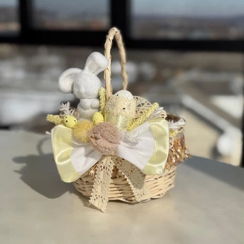 Пасхальная корзина 19х19х22см hand-made MIS LT бежевая с бежевым декором и зайчиком