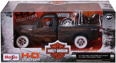 Zestaw modeli Maisto Ford F-350 Super Duty Pickup 1999 i motocykl Harley Davidson FXSTB Night Train 2002 1:24 Czarny MST32181 (090159321811)