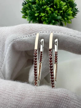 Серьги из серебра 925 пробы с накладками золота 375 проба Алиса, стрелы с цирконами красный