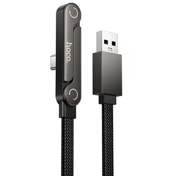 Кабель зарядки Hoco U150 USB - Type-C (36W/3A) (1.2М) бічний штекер та підставка швидка зарядка для Android/Samsung/Apple Чорний