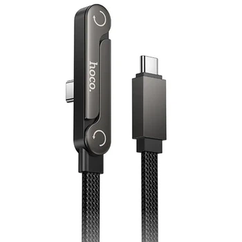 Кабель зарядки Hoco U150 Type-C - Type-C (60W) (1.2М) бічний штекер та підставка швидка зарядка для Android/Samsung/Apple Чорний