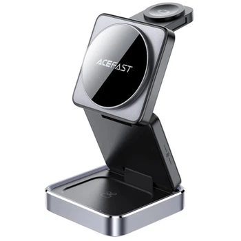 Зарядний бездротовий пристрій Acefast E20 Wireless QI 3в1 23W для смартфонів, iPhone, MAG-Charge, годинників та навушників Чорний