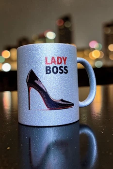 Срібна глітерна керамічна сублімаційна чашка Lady Boss - Chaban_Souvenir - Подарунок для ділової жінки, директору, подрузі (330 мл) GL_S_001