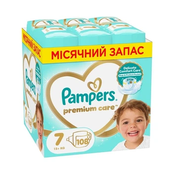 Дитячі підгузки Pampers Premium Care розмір 7 (15+ кг) 108 шт